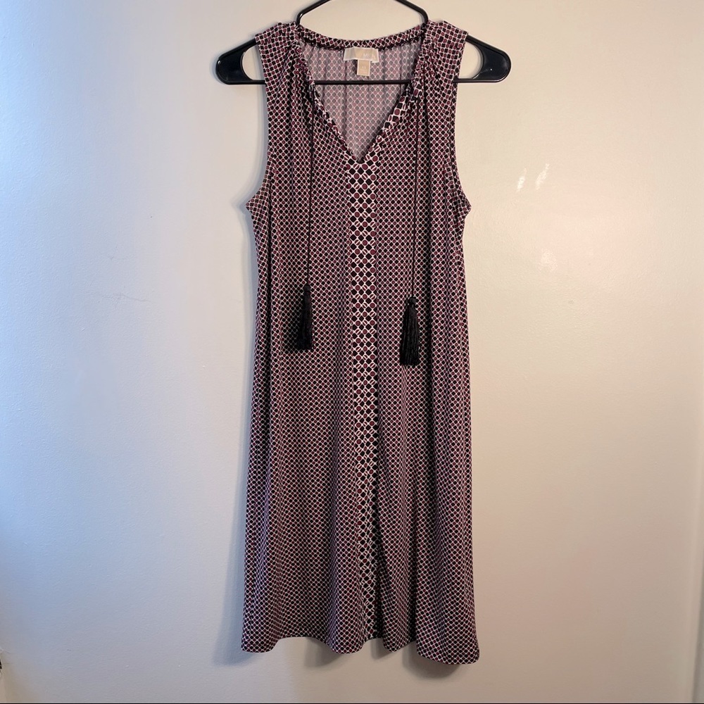 MICHAEL Michael Kors garnet and black tassel short sleeved geometric midi‎ dress